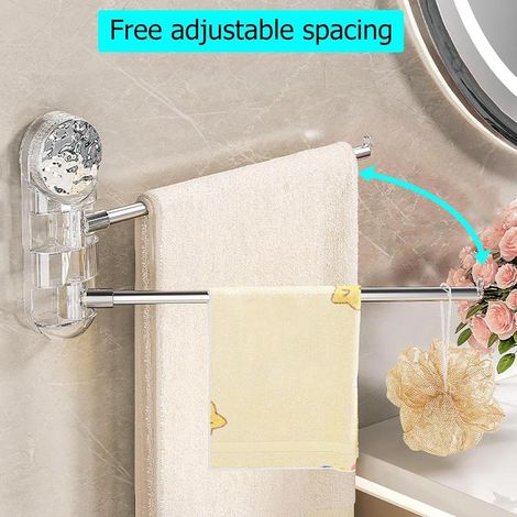Porte-serviettes à ventouses, sans perçage, double barre, fixation robuste, argenté, salle de bain (1/3)