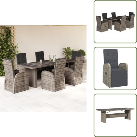 The Living Store Ensemble à manger de jardin et coussins 7 pcs gris rotin - Salon De Jardin - Meuble De Jardin - Set De Salon De Jardin - Table De Jardin - Chaises De Jardin