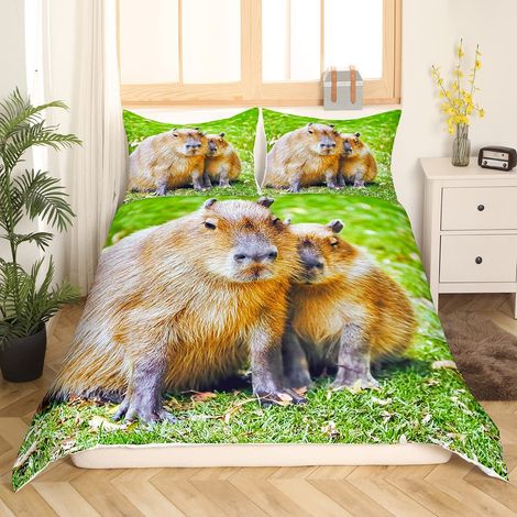 Parure de lit pour enfant 135x200 cm, housse de couette, Pour garçons et filles, Motif rongeurs drôles d'animaux, Habitat naturel, Cadeau pour les amateurs (1/5)