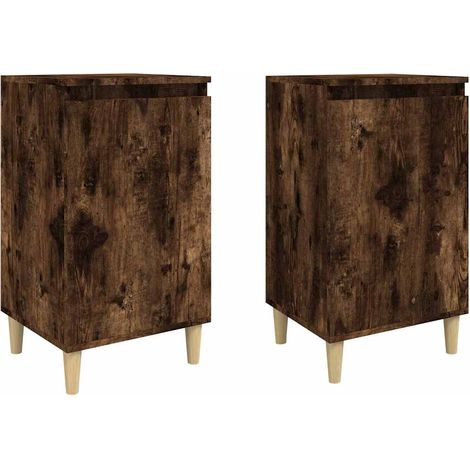 vidaXL Mesitas noche 2 uds madera contrachapada roble humo 40x35x70 cm (1/2)