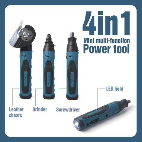 Tournevis électrique et mini meuleuse 4V multifonction, ensemble 4 en 1 avec ciseau circulaire, changement d’embout rapide (1/2)
