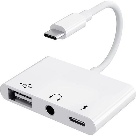 3 en 1 : adaptateur USB-C vers jack 3,5 mm avec port de charge et adaptateur USB OTG, répartiteur de casque audio auxiliaire de type C pour Samsung Galaxy S22/S21/S20, iPad Pro 2022, Pixel 6/5/4 (1/5)