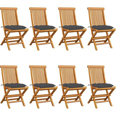 vidaXL Sillas plegables con cojines color antracita, 8 unidades, madera maciza de teca. (1/5)