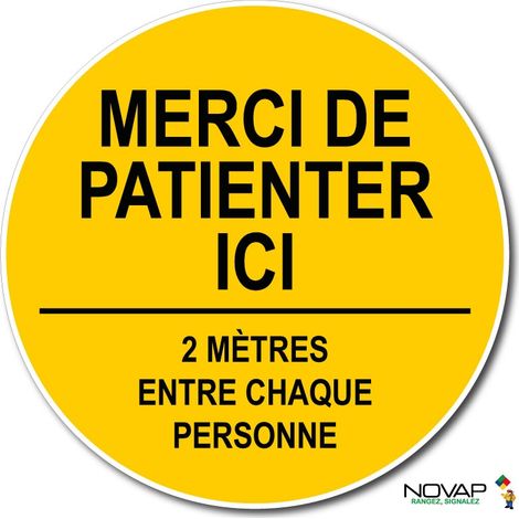 Panneau Merci de patienter ici - 2m - Jaune - spécial sol - Ø 450 mm - 4008240