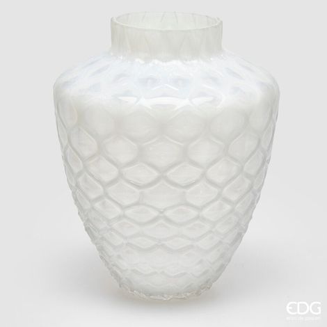 EDG Enzo De Gasperi Vaso Honeycomb Nido D'ape H 30 Cm D 24,5 Cm Vetro Waterproof Bianco