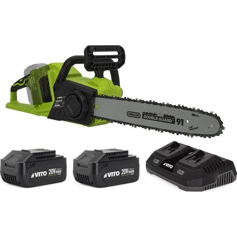 Tronçonneuse sans fil 40V + 2 batteries lithium 4Ah Guide Oregon lame 35 cm Moteur brushless + Chargeur double Rapide VITO