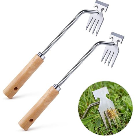 2 Pièces Désherbeur Manuel, Arrache Mauvaise Herbe en Acier Inoxydable Épaissies, Poignée en Bois Massif, Outil de Désherbage pour Jardinage, pour Éliminer les Mauvaises Herbes Tenaces,etc. (1/5)