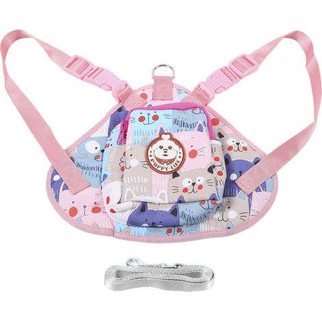 Hunderucksack mit verstellbarem Geschirr und Leine, Cartoon-Design, für kleine und große Hunde, ideal für Ausflüge. Rosa, Größe L. (1/5)