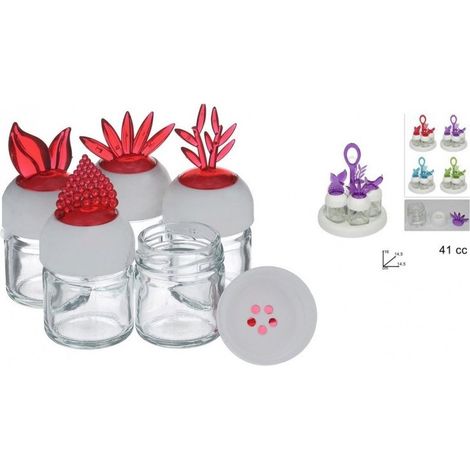 TrAdE Shop Traesio - Set 5 Contenitori Barattolo Natura 41cc Design Dosatore Sale Pepe Spezie Vetro -