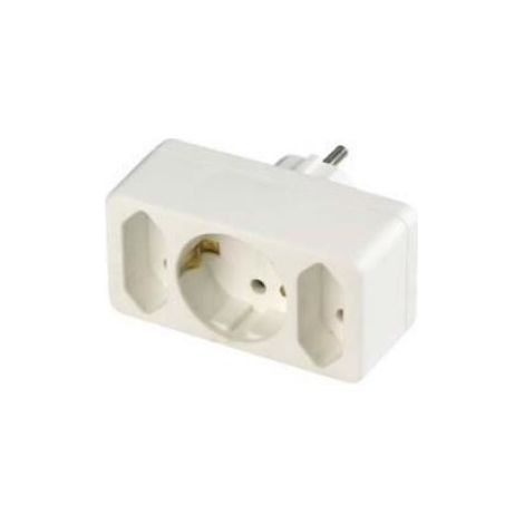 Adaptateur Multiprise 3 Voies - 16 A 250 V 3500 W - Prise Euro + Prise Schuko + Douille De Protection - Blanc