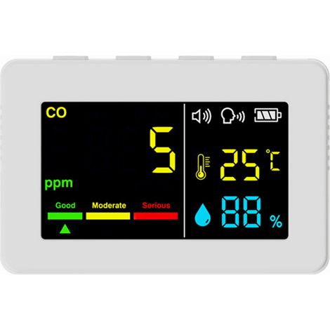 Détecteur Monoxyde Carbone Portable Avec Écran Couleur Numerique, Alarme Vocale Bilingue, Capteur Électrochimique Haute