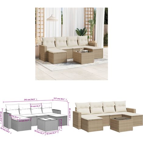 7-tlg. Garten-Sofagarnitur mit Kissen Beige Poly Rattan - Gartenmöbel Set - PE-Rattan Möbel - Outdoor Sofa - Lounge Set - Esstisch Set - Home & Living (1/3)