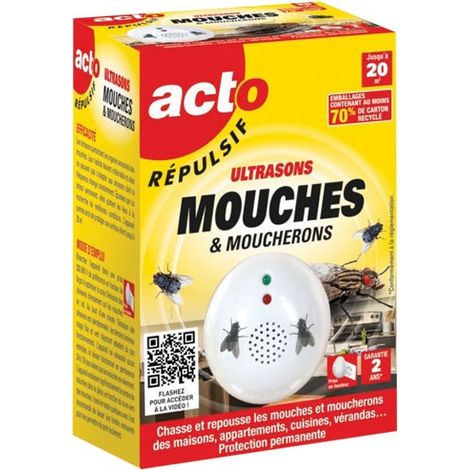 Répulsif ultrasons mouches et moucherons – Efficacité prouvée en 2 semaines – Pour maisons, appartements, greniers, garages – Insecticide biologique – Acto