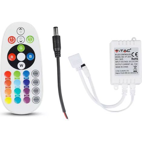 V-TAC VT-2472 Contrôleur de bande LED infrarouge IR RGB avec télécommande 24 touches sku 3625 (1/5)