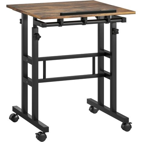 Höhenverstellbarer Schreibtisch 60 x 60 cm mit Ablage und Rollen, rustikales Braun (1/4)