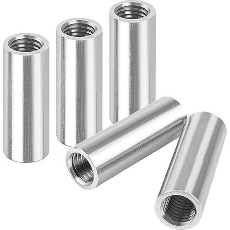 Lot de 5 manchons filetés ronds M6 x 30 mm, écrou long, manchons filetés ronds, en acier inoxydable 304, filetage intérieur V2A épaissi, allongé, pour raccordement, montage, artisanat (1/5)
