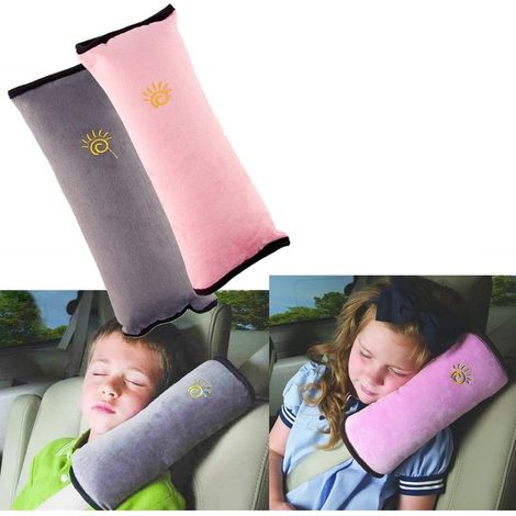 Lot de 2 coussinets de ceinture de sécurité, oreiller de couchage, soutien du cou pour enfants, ceinture de sécurité de voiture, oreiller de siège de voiture, protection des épaules (gris et rose), (1/5)