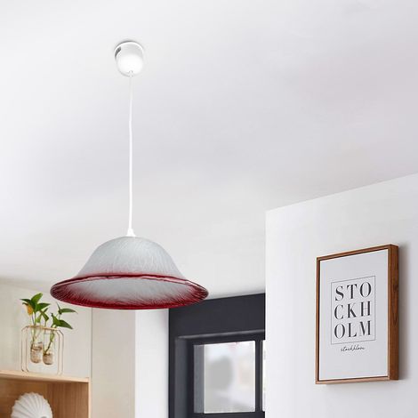 Suspension en verre fumé blanc et rouge Abat jour cloche Lustre Luminaire Art deco (1/3)