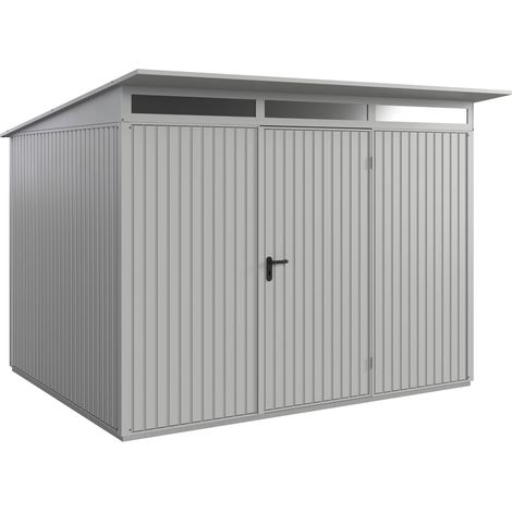 Hörmann Metall-Gerätehaus Berry Classic mit Pultdach Typ 3, 313 x 283 cm, weißaluminium, 8,9 m², 1-flüglige Tür (1/5)