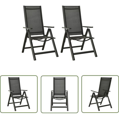 The Living Store Chaises pliables de jardin lot de 2 Textilène et aluminium Noir - Chaise De Jardin Pliable - Chaise Extérieure - Mobilier De Jardin - Fauteuil De Jardin - Textile (1/5)