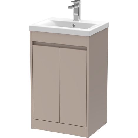 Chartley Contemporary Floor Standing 2 Door Vanity Basin Unit, Mid-Edge Basin, 500mm, Taupe (1/4)