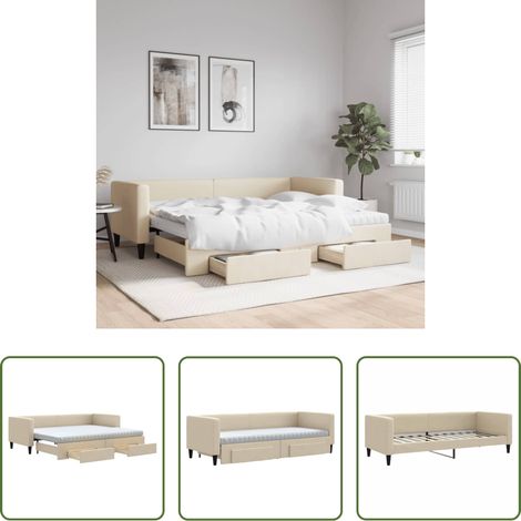 vidaXL Sofa-Bett - Tagesbett Ausziehbar mit Schubladen Creme 80x200 cm Stoff (1/5)