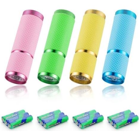 4 Pcs Mini Lampe de Poche, Lampe Torche Led, Lampe de Poche Enfant avec Poignée Fluorescente pour Camping Lecture Promenade Randonnée Travail Comprend 12 Piles (1/4)