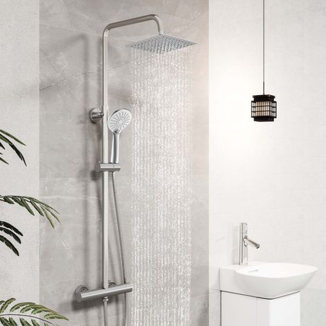 AICA Thermostatic Shower Mixer Set Square Twin Head Rainfall Bathroom