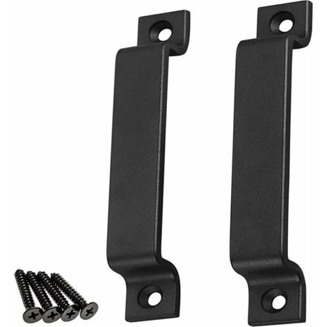 Tirador negro para puerta de granero, paquete de 2 tiradores para puertas de madera, para portones, cobertizos, armarios de cocina, puertas, armarios, cajones y muebles de dormitorio. (1/4)