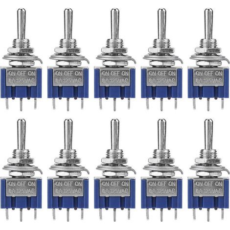 Lntyq 10Pcs Mini Interrupteur à Bascule 6A 125VAC, Interrupteur à 3 Positions 3 Broches, Mini Toggle Switch SPDT(ON-OFF-ON), Diamètre de Tête de Bouton 6 mm pour l'automobile, appliance à domicile(Pas (1/5)