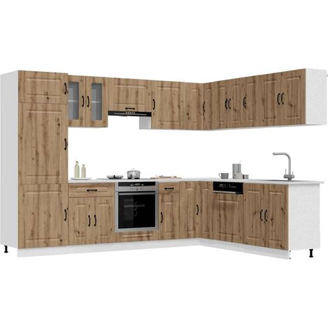 Ensemble 14 meubles de cuisine en bois d’ingénierie et verre, chêne artisanal, 283.55kg - PANGIVO (1/5)