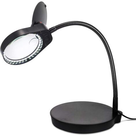 Lupa vertical de 3x 10x, lupa de lectura con 38 LED, soporte, lupa emisora de luz, ideal para leer y reparar luces de trabajo LED (negra)