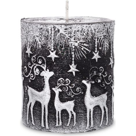 Bougie de Noël noire, paraffine hydroraffinée argentée 8x7x7cm cm