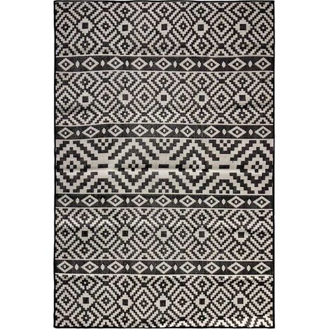Tapis à tissage plat d'extérieur 140x200 cm Rayures noires (1/5)