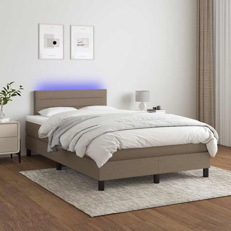 Cama box spring con colchón y LED tela gris taupe 120x200 cm (1/5)