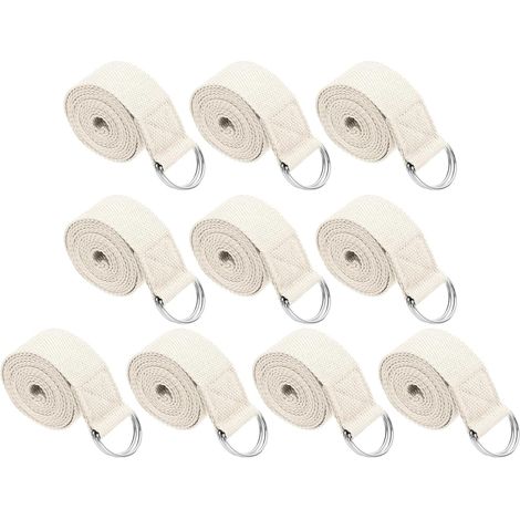 Sangle De Yoga Pour Étirement 6 Pieds, 10Pcs Ceinture De Yoga En Coton Avec Boucle Métallique D-Ring Ajustable Bandes D'étirement Pour Fitness Pilates, Blanc (1/5)