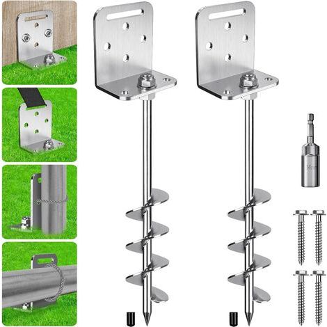 2 Piquet De Fixation - Ancrage Au Sol - Trampoline - Vis Hélicoïdale 5cm Pour Vent Fort - Usage Camping Carport Auvent Balançoire - Argent - 50x5cm (1/5)
