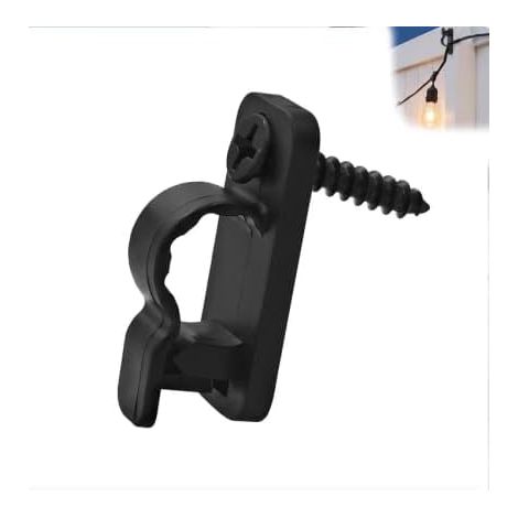 Lot de 60 Crochets pour Guirlande Lumineuse Extérieure, Clips de Fixation avec Vis pour Câbles et Lumières LED, Attaches Noires pour Terrasse, Jardin, Pergola, Balcon et Décoration Extérieure (1/5)
