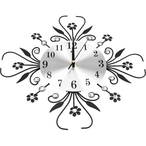 Horloge murale élégante en fer avec incrustation de diamants, pour salon et chambre, horloge murale silencieuse en métal (1/5)