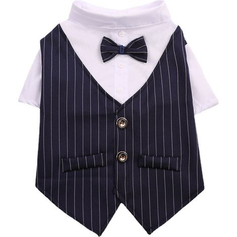 Costume pour chien, doux et léger, rayures marine, à la mode, avec nœud papillon, chemise pour chiot, fête de chat, mariage, XL (1/5)