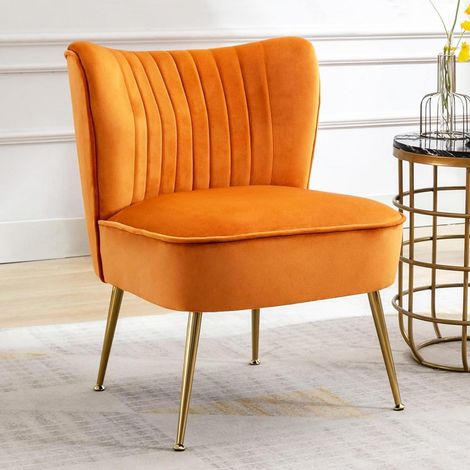 Samt Loungesessel mit Metallbeinen, gepolsterter Ohrensessel, orange (1/5)