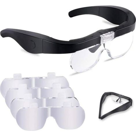 Lunette loupe frontale - OKZ® - 2 LED - Grossissement 1.5X-5X - 4 lentilles amovibles - Mains libres - Lecture (1/4)