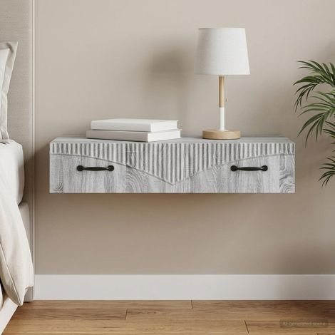 Table d’appoint murale avec tiroir en bois gris Sonoma 87,5 x 34,5 x 17 cm - PANGIVO (1/5)