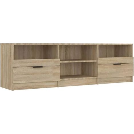 Meuble TV Bas 150 cm, Couleur Chêne Sonoma, Buffet de Salon en Bois d'Ingénierie avec Rangement, Design Moderne 150x33.5x45 cm (1/5)