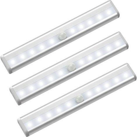 Set mit 3 LED-Leuchten mit Bewegungssensor für Kleiderschränke, 10 kabellose LED-Strahler, LED-Kleiderschrankleuchten, batteriebetriebene LED-Beleuchtung mit Magnetstreifen, Nachtlicht für Kinder (1/3)