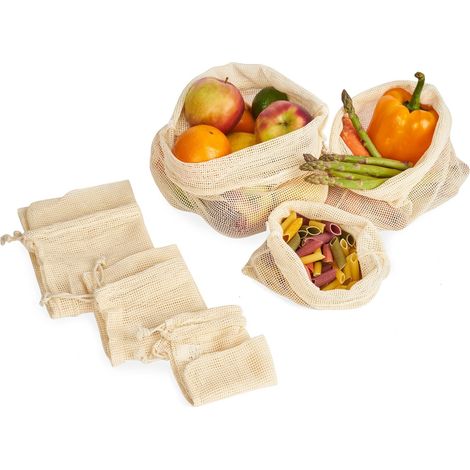 Bolsas de algodón No Waste, 6 unidades, varios tamaños