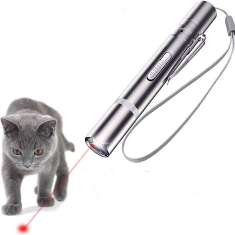Jouets de Chat Pointeur de LED Jouets interactifs pour Chats,USB Rechargeable 4en1 Mini Lampe de Poche+Lumière Rouge+Lumière UV+Transformer Le Motif Formation pour Chat Chien Chase (1/4)