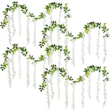 Soavoa Guirlande De Glycine Artificielle 4pcs Décoration Murale Plafond Mariage Fausse Fleur Vigne Tombante Pour Intérieur Extérieur (1/4)