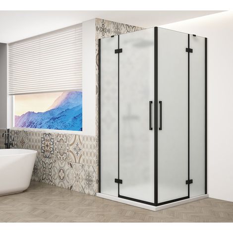 Paravent TRINITY BLACK carré 800x800mm, coin, verre mat (1/4)