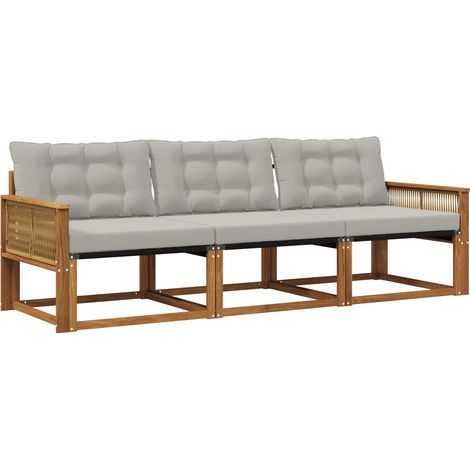 Set di divani da esterno 3 pz Salotto da Giardino Naturale e Grigio Chiaro (1/5)